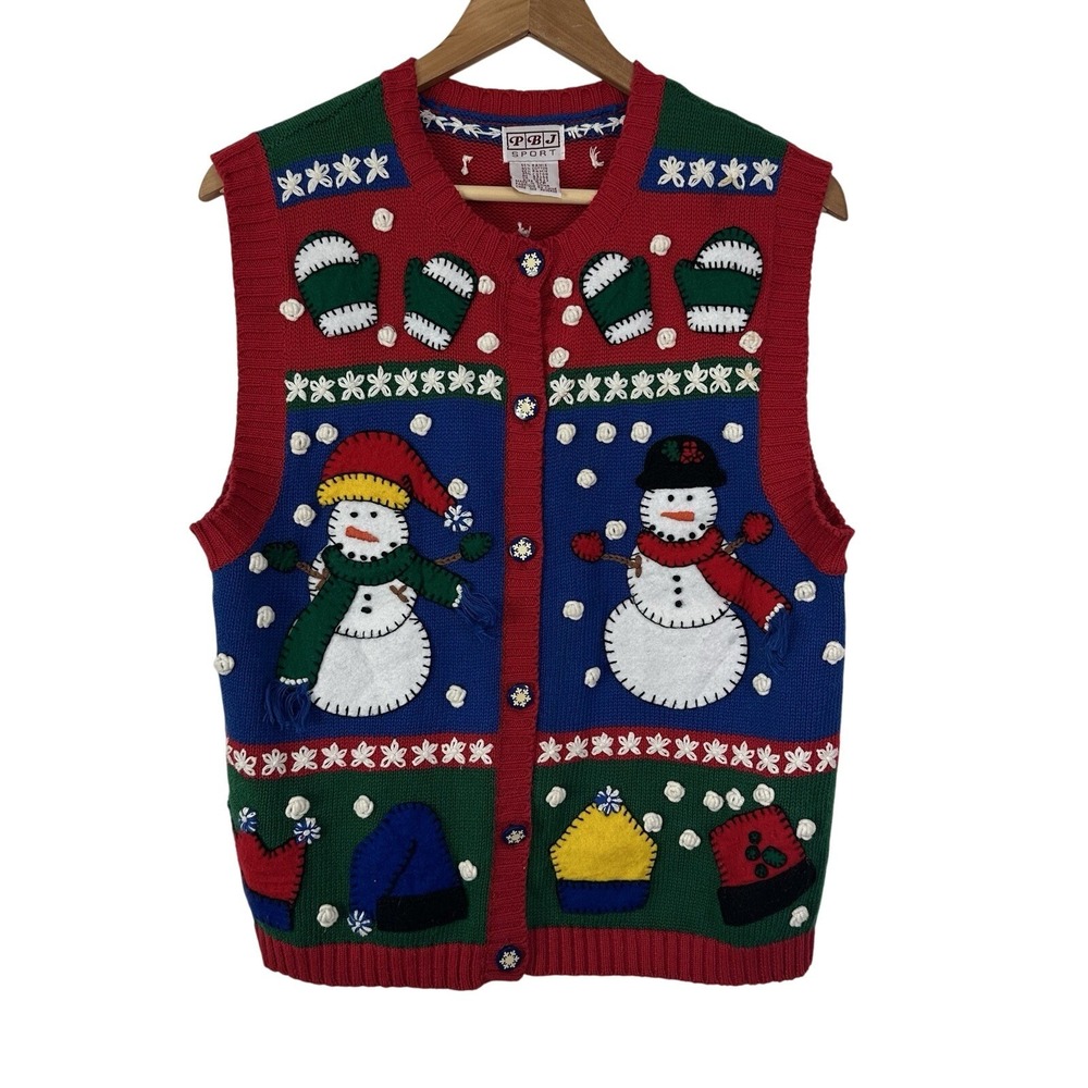 PBJ Sport Knit Sweater Vest Women's Small Petite Holiday Colorful Fun Vintage